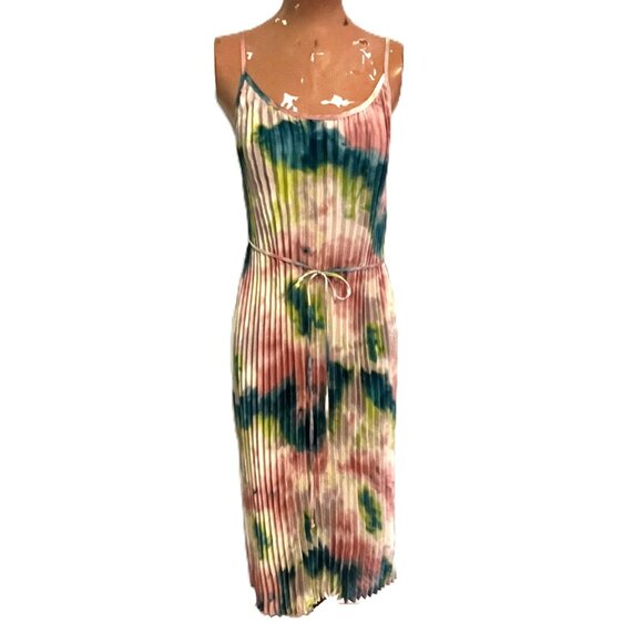 Free Press Dress Women XL Pastel Watercolor Accordion Pleat Fresh Spag Strap - Picture 1 of 8